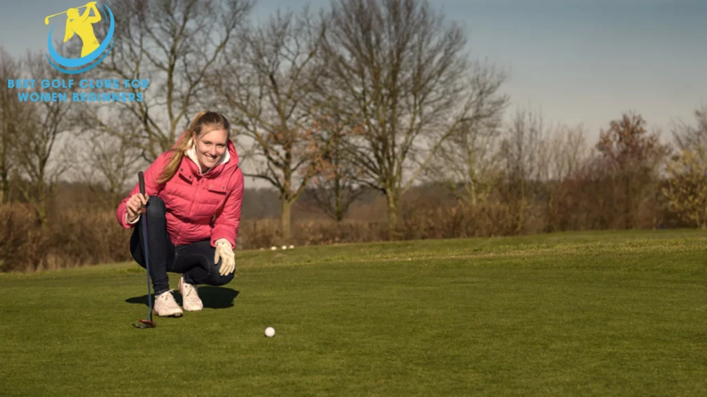 The image of the girl golfer wearing beautiful waterproof golf shoes